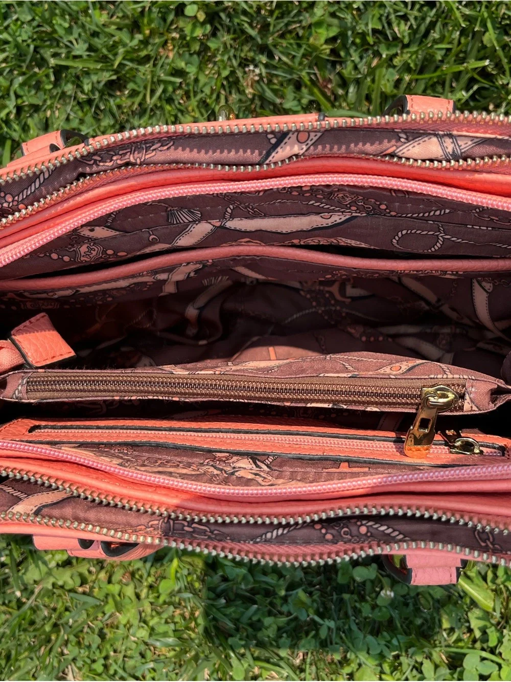 Coral Pebbled Leather Satchel Handbag with Gold Lock